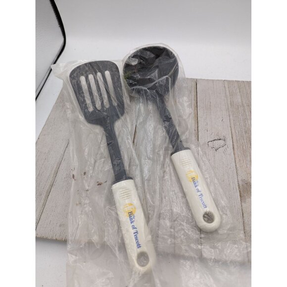 Set of 2 Nylon Utensils Ladle Slotted Spatula Turner Flipper Black Plastic - Picture 1 of 4